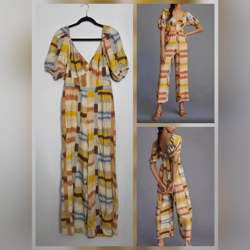 Ranna Gill Multi-Color Striped Puff-Sleeve Jumpsuit